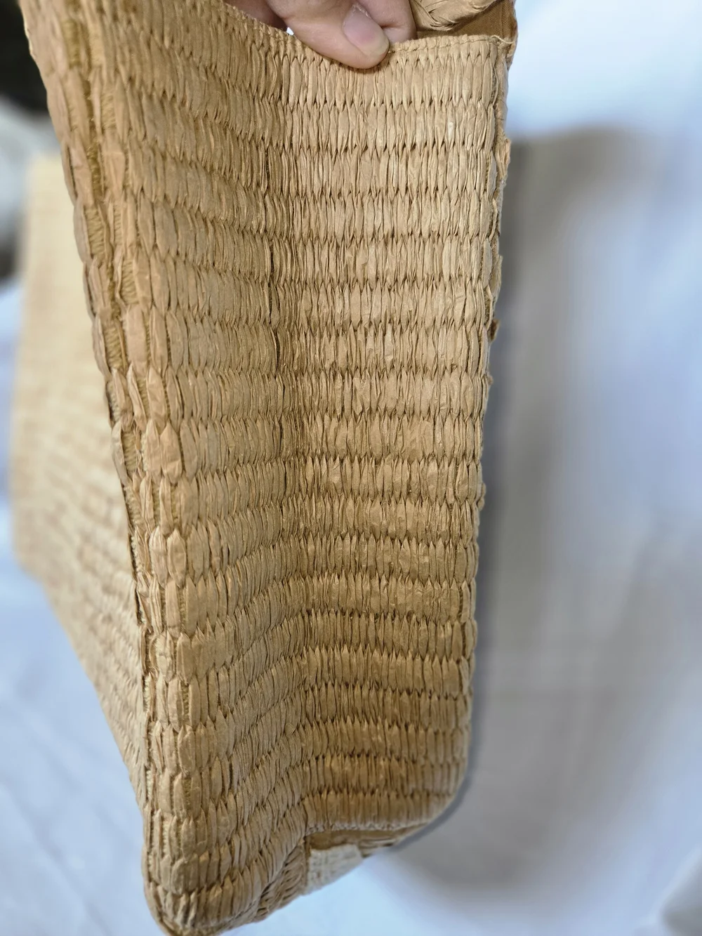 Handwoven Sequin Check Tote in White & Tan